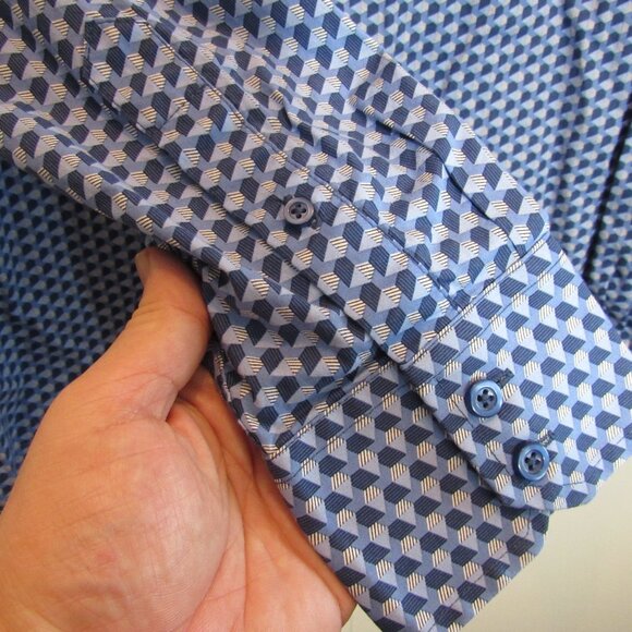 Robert Graham Cotton Blend Blue White Long Sleeve Shirt Geometry Pattern Mens L - Picture 4 of 10